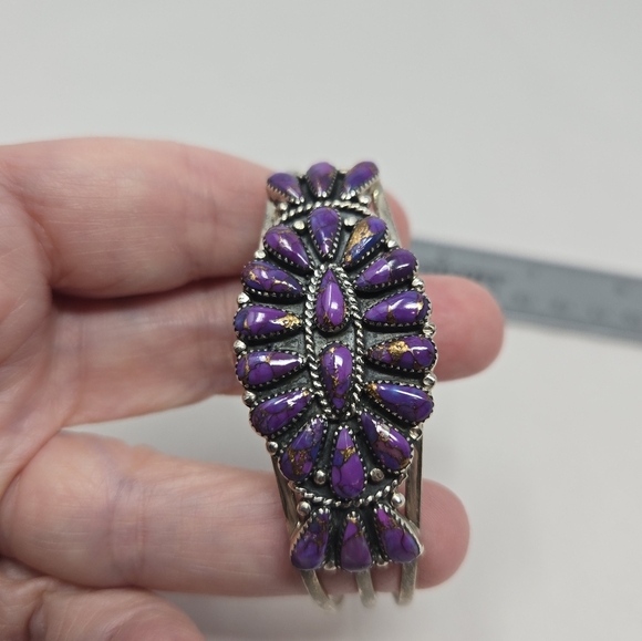 Mojave Purple Turquoise Sterling Silver Cuff Marked Sterling Made In Phillipines - Picture 10 of 12